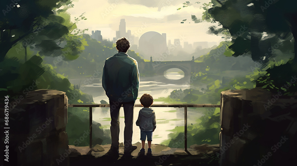 Single father spending time together with his child Single father spending time together with his child