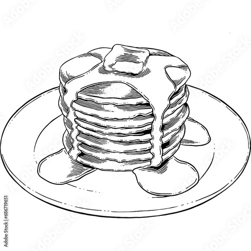 Hand drawn Pancakes on a Plate Sketch Illustration