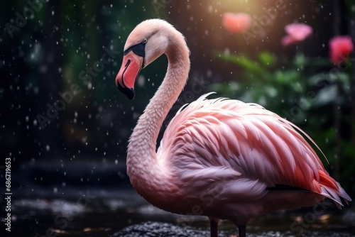 a flamingo with a pink and white body. Ai ilustration. digital painting. Generative AI Artificial Intelligence Artwork © dhansu