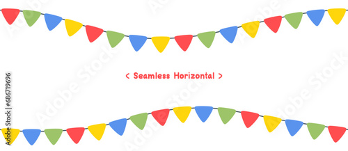 Seamless Horizontal Celebrate a Colorful flag garlands party isolated on white background. Birthday, Christmas, anniversary, and festival fair concept. Vector illustration flat cartoon design.