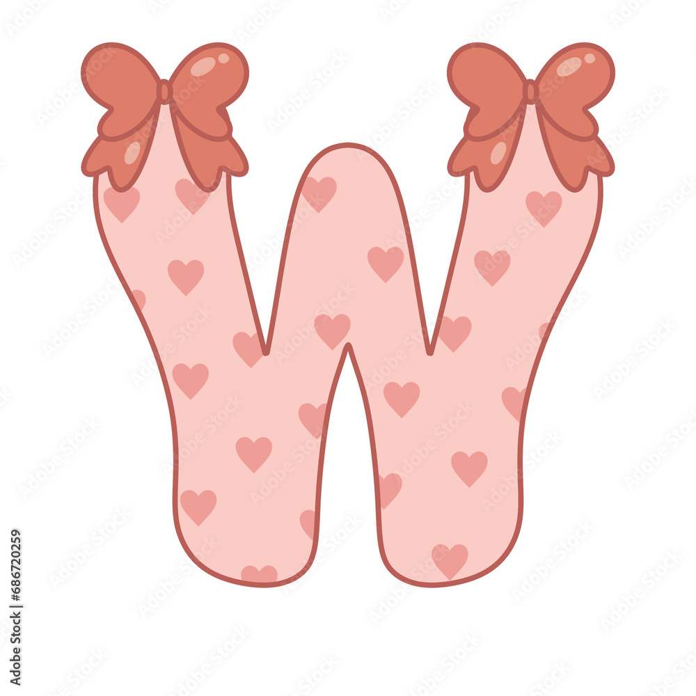 Letter W ribbon pink valentine alphabet heart love sweet vintage retro ...