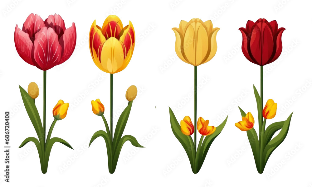 red and yellow tulips isolated  on transparent background