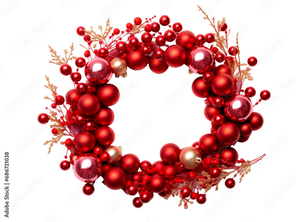 a round christmas wreath with decorations isolated on transparent background a round christmas wreath with decorations isolated on transparent background