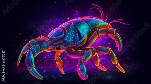 Glowing neon rainbow scorpion with pointy sharp tail.Generative AI