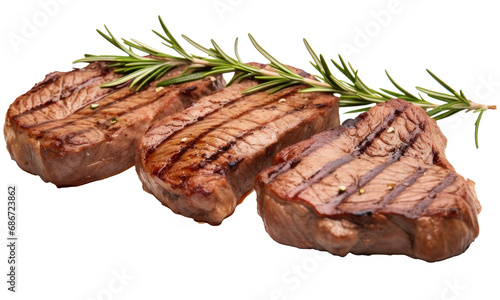 beef steaks with rosemary and meat juice, bbq, grilling isolated on transparent background
