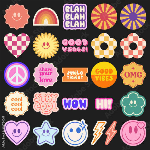 Y2k Stickers Vector Pack. Set Of Trendy Retro Patches Pop Art Design.