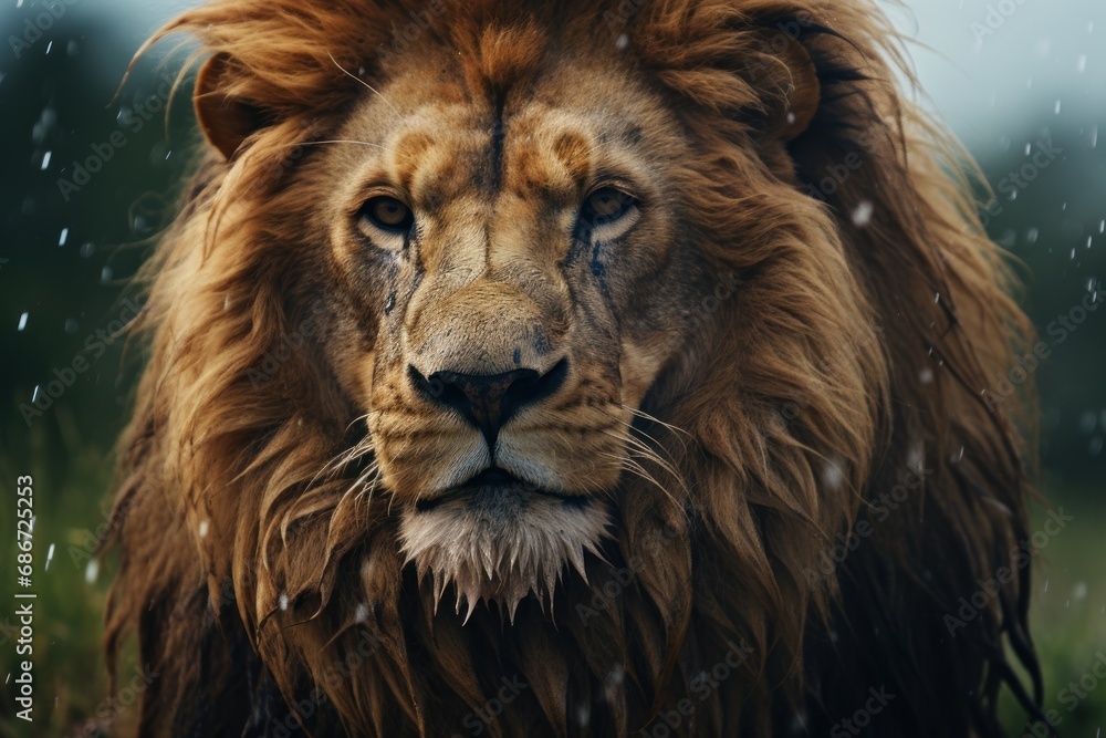 a lion with snow on its face. Ai ilustration. digital painting. Generative AI Artificial Intelligence Artwork