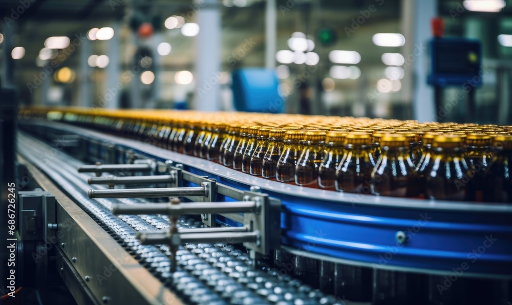 A Conveyor Belt Showcasing a Variety of Bottles of Beer A Conveyor Belt Showcasing a Variety of Bottles of Beer