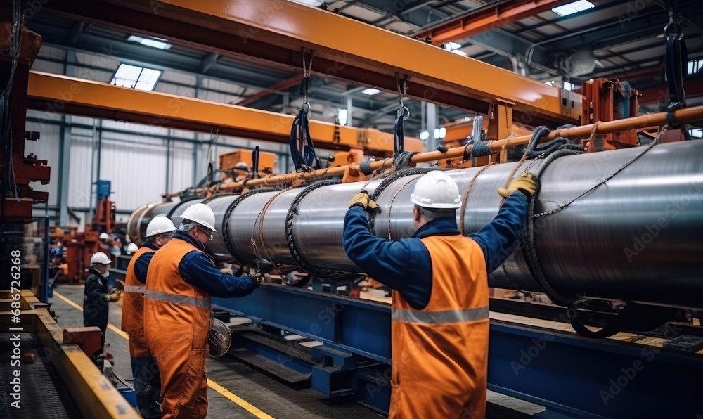 Men Posing in Front of Massive Industrial Pipe Men Posing in Front of Massive Industrial Pipe