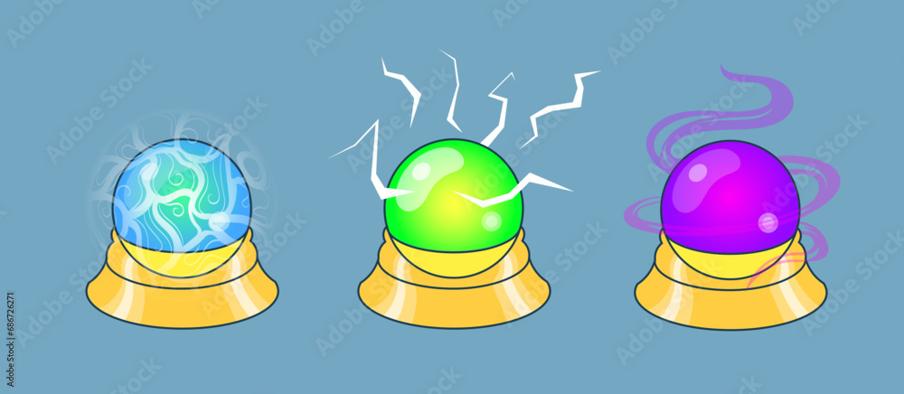 Fototapeta premium Set of magic balls. Crystal of predictions. Flat vector illustration.