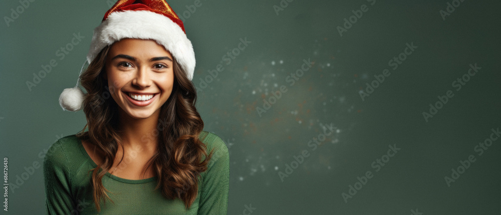 Christmas, x-mas, winter, happiness concept - smiling young woman in santa helper hat. Christmas, x-mas, winter, happiness concept - smiling young woman in santa helper hat.