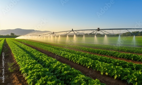A Serene Landscape With a Sprinkler Creating a Refreshing Water Mist