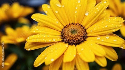 Close up of a fresh  yellow daisy in nature wet beauty