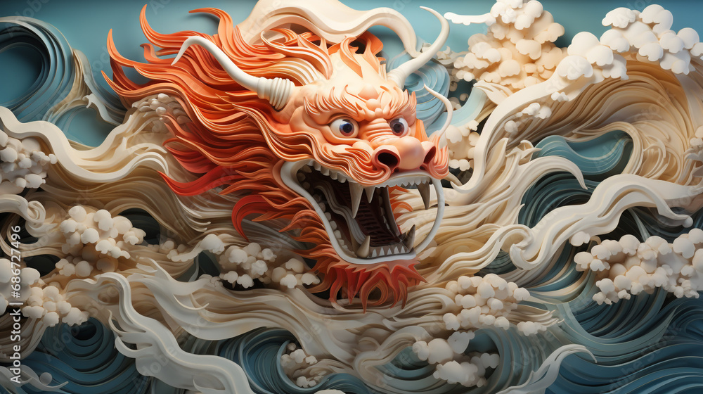 Chinese style traditional dragon illustration flying through the clouds. This dragon is famous in Chinese folklore and culture. Chinese style traditional dragon illustration flying through the clouds. This dragon is famous in Chinese folklore and culture.