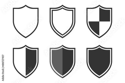 Shields graphic icon set. Shields collection isolated signs on white background. Protection symbols. Vector illustration
