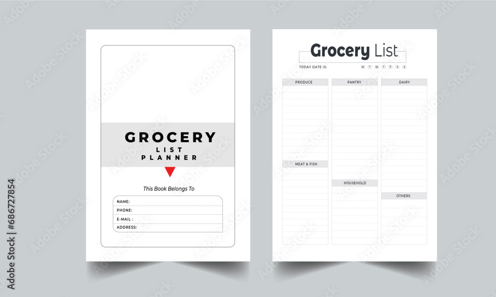 Grocery list planner design collection set, Grocery List Planner design with cover page design layout