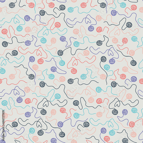 Seamless decorative elegant pattern with unwound skeins of thread. Print for textile, wallpaper, covers, surface. For fashion fabric. Retro stylization.