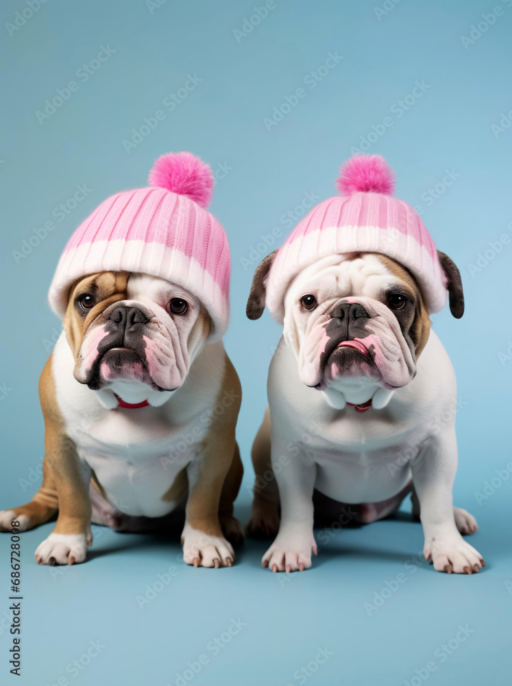 two dogs in Santa hats