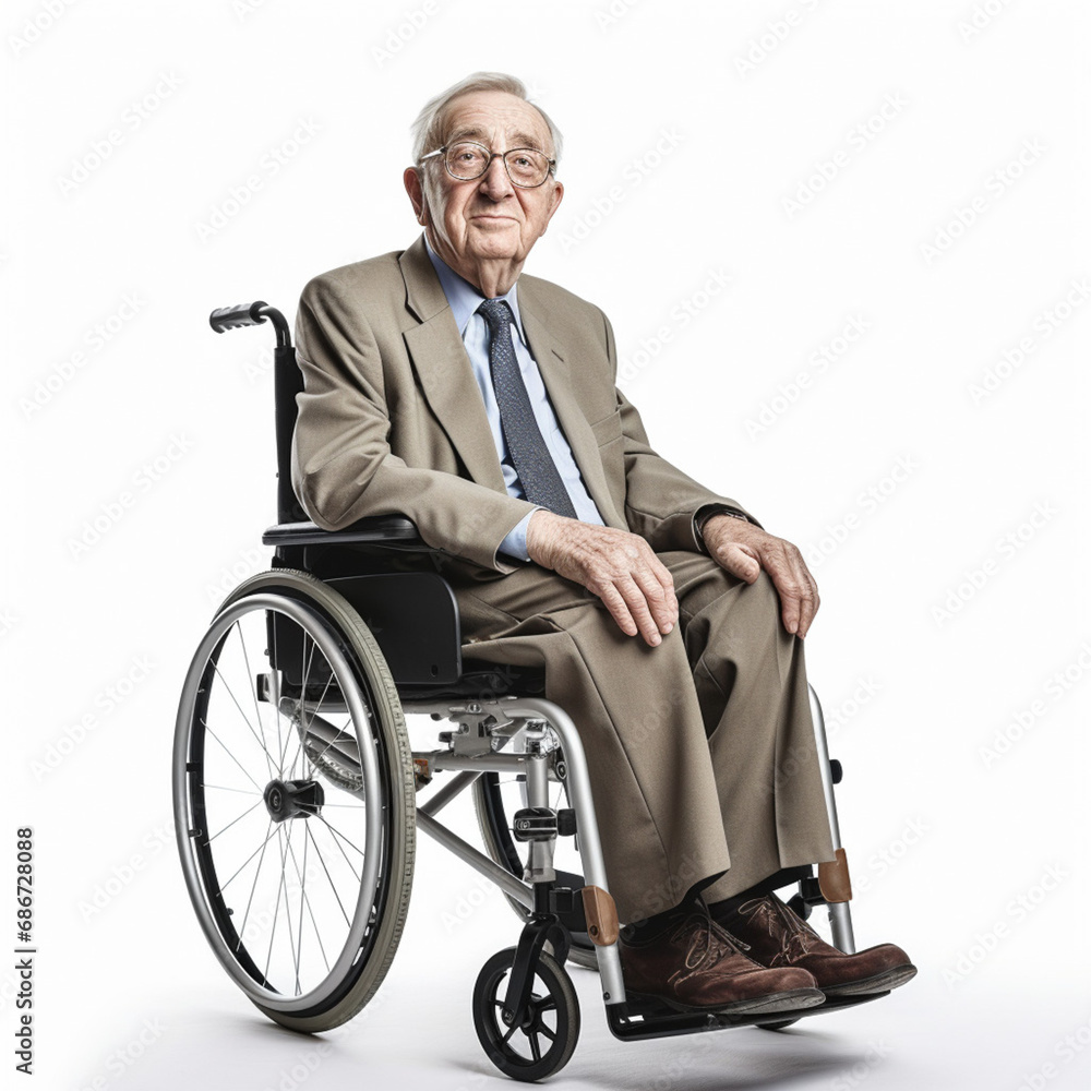 pensioner, old man, wheelchair user, white background pensioner, old man, wheelchair user, white background