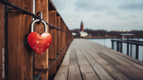 A heart-shaped padlock attached to a bridge, symbolizing love, Hearts are everywhere we look around, Valentine’s Day, with copy space