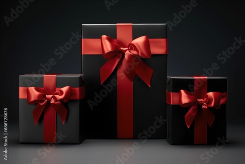Captivating Gift Presentation, gift boxes, black, red bow, captivating image