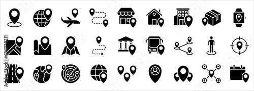 Location icon set. map pin, gps, navigation and address icons. vector illustration on white background