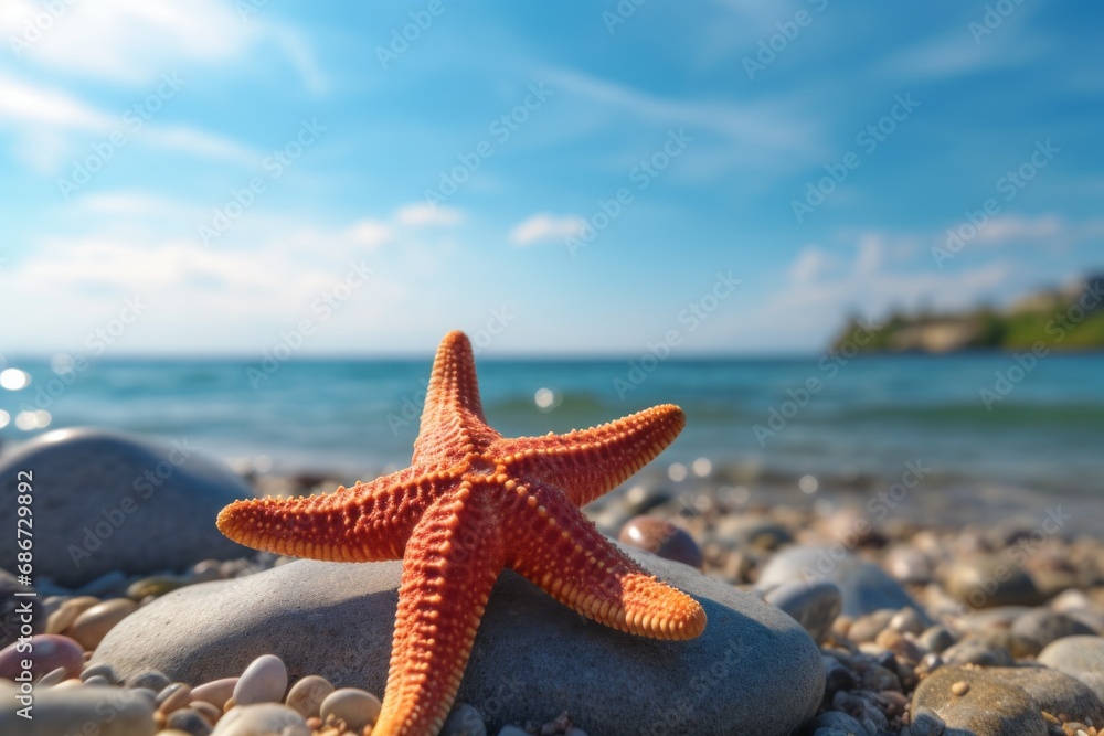 Orange Starfish Resting on Sandy Beach Rock Orange Starfish Resting on Sandy Beach Rock