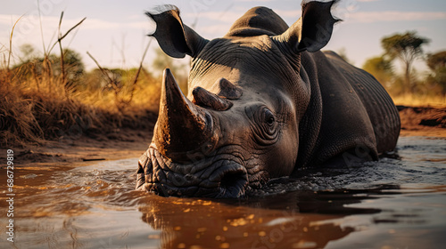 Rhino in the river