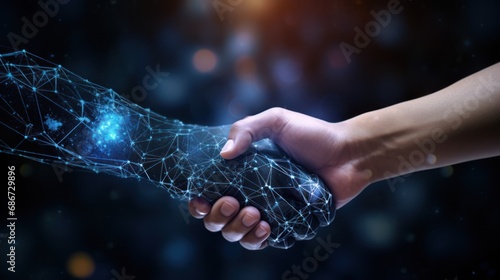 Human shaking hand with next generation Artificial intelligence hand. Generative AI #686729896