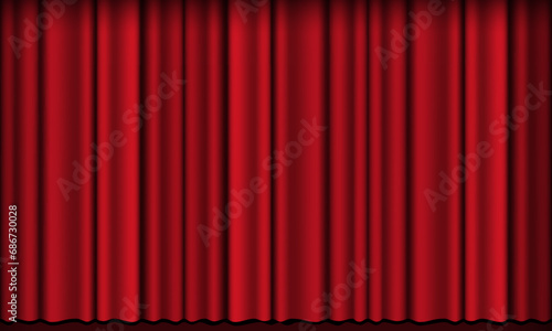 Red curtain background. Theatrical drapes. Red fabric. Wavy silk background.