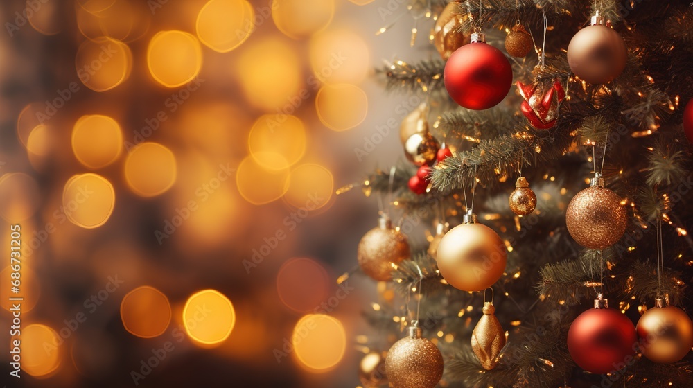 Christmas tree decorated on blurred bokeh lights background Christmas tree decorated on blurred bokeh lights background