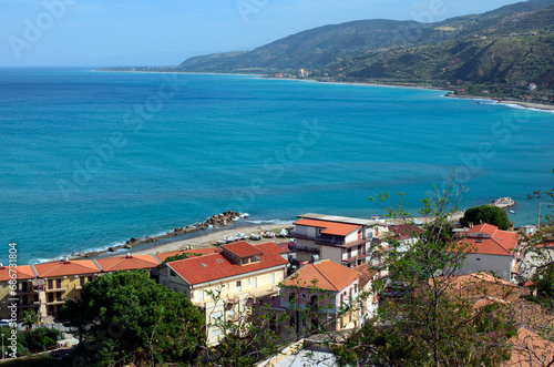 Typical Sicilian landscape of small village near the sea. Tusa village is a municipality in the Province of Messina in the Italian region of Sicily. Travel and tourism concept