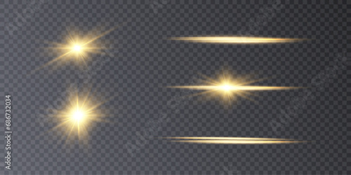 Set of bright gold stars with highlights. vector png	
 photo