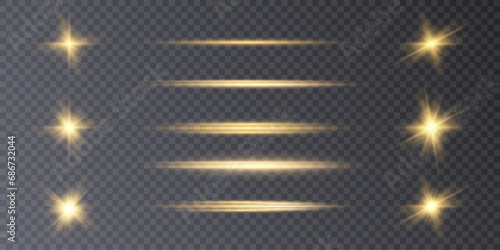 Set of bright gold stars with highlights. vector png	
