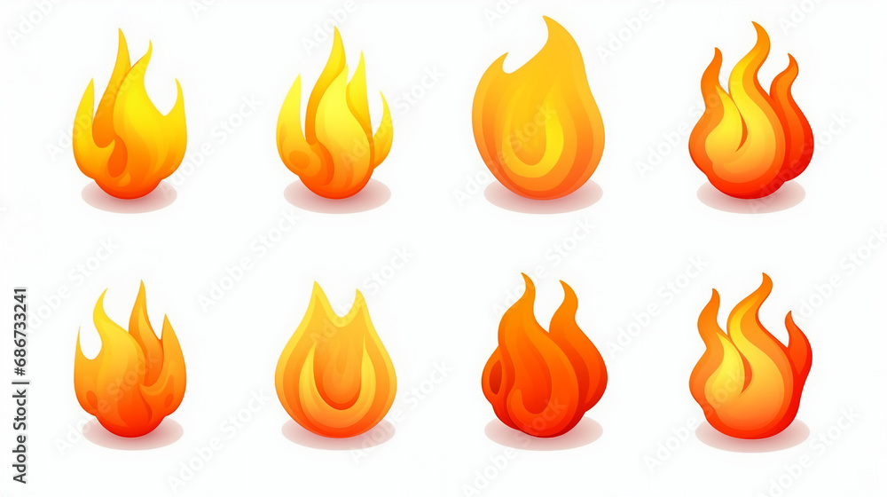 Dynamic 3D Fire Flame Icons Set Isolated on White Background - Illustrative Collection of Blazing Symbols for Energy, Heatwave, and Combustion Concepts. Dynamic 3D Fire Flame Icons Set Isolated on White Background - Illustrative Collection of Blazing Symbols for Energy, Heatwave, and Combustion Concepts.