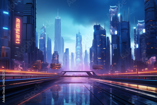 Futuristic Cityscape with Holographic Billboards