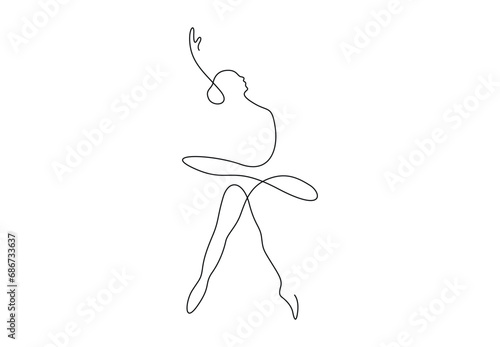 Continuous single line drawing of woman beauty ballet dancer in elegance motion ballerina performs vector illustration. Premium vector.