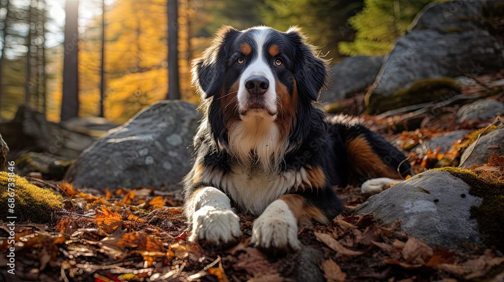 Bernese mountain dog sitting on the ground Bernese mountain dog sitting on the ground