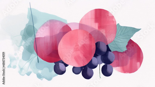 Grape. Wine art. Wine minimalistic minimalistic illustrations. Bright colors. Watercolor style