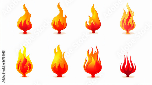 Intense 3D Fire Icons Set with Burning Red Hot Sparks - Fiery Concept Illustration for Dynamic Energy, Ignition, and Combustion Design Elements.