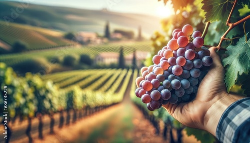 Handpicked Vineyard Grapes at Sunset in Tuscany photo