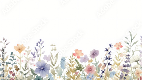 Wildflower garden background with watercolor