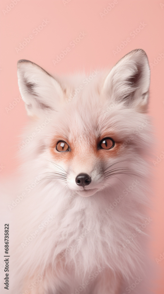 Ultra minimalism photography of a fox, pastel color phone background created with Generative Ai