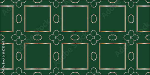  golden pattern on a green background, beautiful patterns of squares