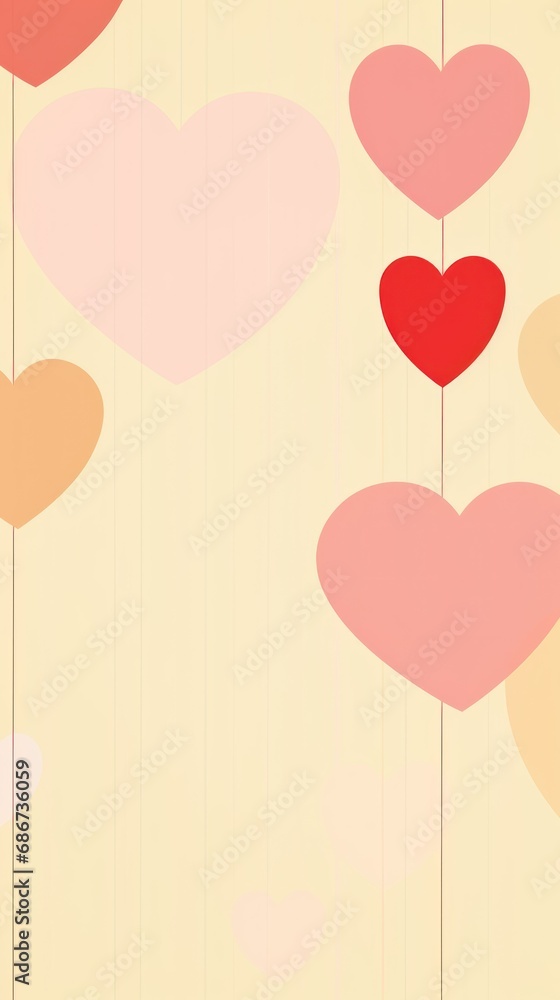 Valentine's day concept, cartoon, holidays, banners. set cute happy multi-colored paper hearts in a row on a pink background