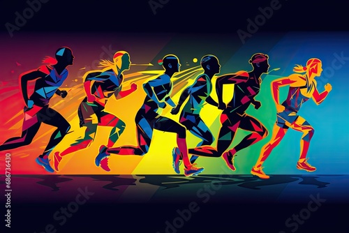 colorful silhouettes of people running and playing sports Generative AI © SKIMP Art