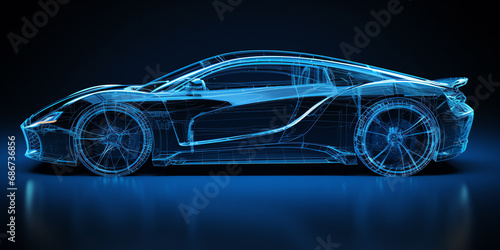 a wireframe of a sports car