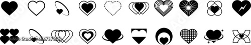 Set of heart  icons. Abstract hearts shapes. Modern simple black heart collection. Valentines day hearts icons. Set of geometric minimalist brutalism elements,bohemian ,swiss style. Love concept.