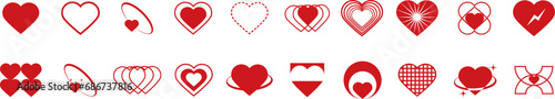 Set of heart  icons. Abstract hearts shapes. Modern simple red heart collection. Valentines day hearts icons. Set of geometric minimalist brutalism elements,bohemian ,swiss style. Love concept.