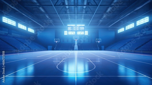 gym in blue tones for playing basketball or volleyball. concept sports, halls, futuristic